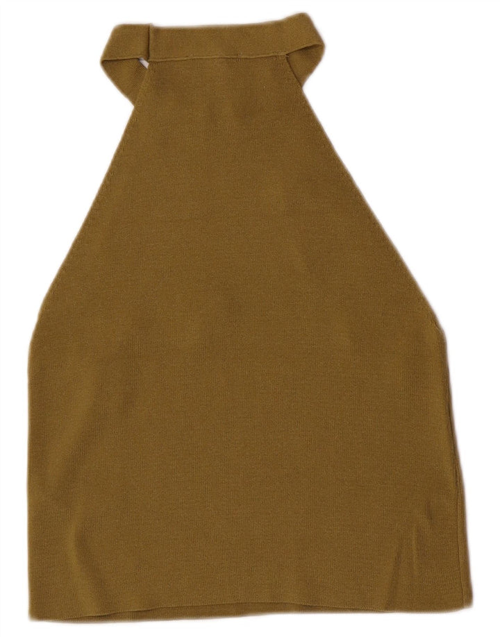 Topshop damski krótki top wiązany na szyi UK 8 Small Khaki, wiskoza
