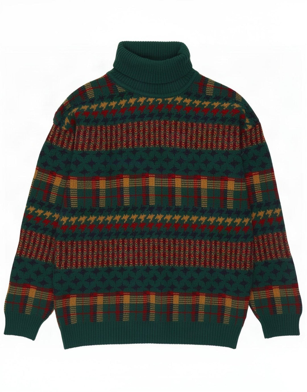 Vintage męski sweter z golfem, średni zielony w paski