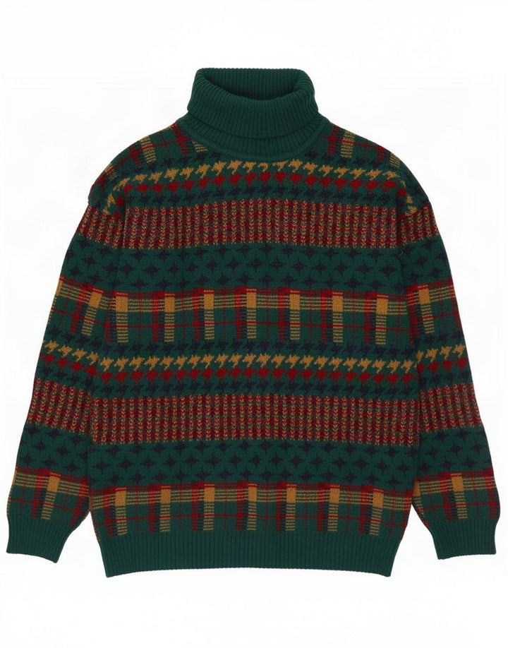 Vintage męski sweter z golfem, średni zielony w paski