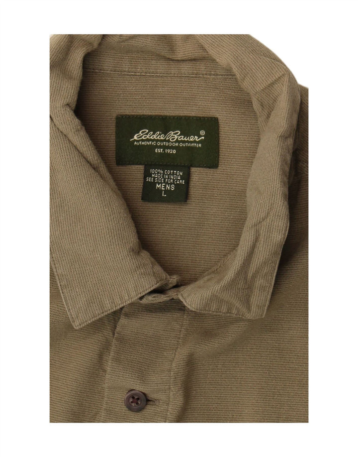 EDDIE BAUER Męska koszula z krótkim rękawem, duża, bawełniana w kolorze khaki w prążki