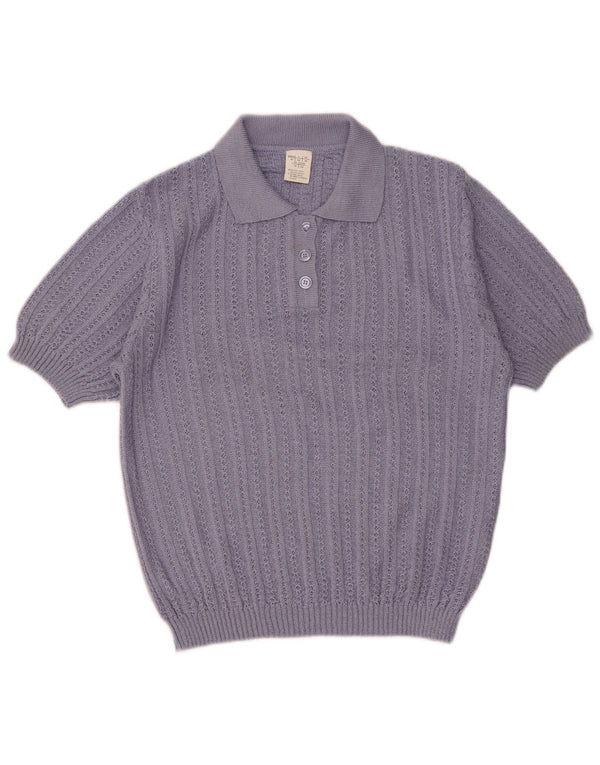 Sweter damski z krótkim rękawem i dekoltem w stylu vintage, UK 14, duży fioletowy