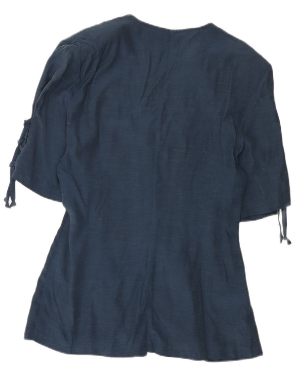 Vintage damska marynarka z krótkim rękawem, zapinana na 4 guziki, UK 12, średni granat