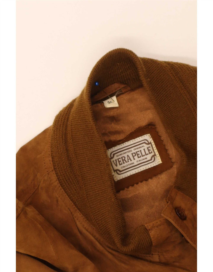 Vintage męska zamszowa kurtka bomber IT 56 3XL beżowa skóra