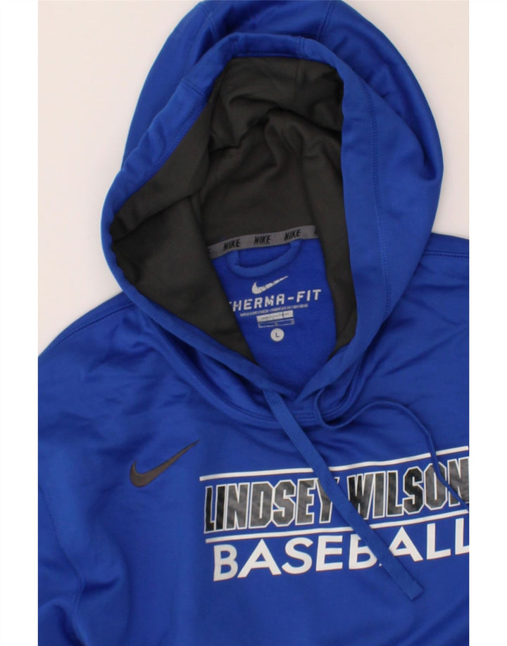 NIKE Mens Baseball Graphic Hoodie Jumper Large Blue Colourblock Polyester Vintage Nike and Second-Hand Nike from Messina Hembry 