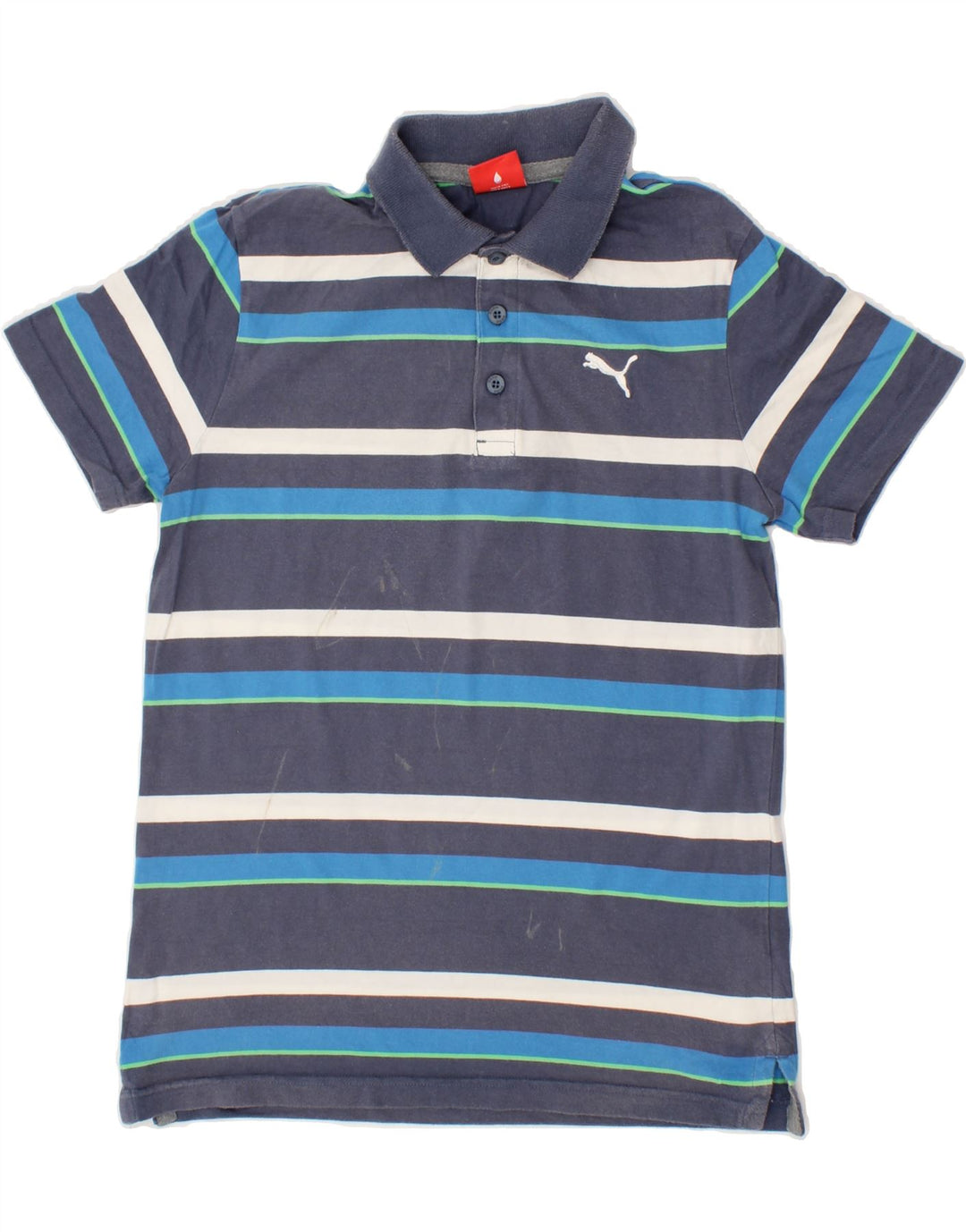PUMA Mens Polo Shirt Small Navy Blue Striped Cotton Vintage Puma and Second-Hand Puma from Messina Hembry 