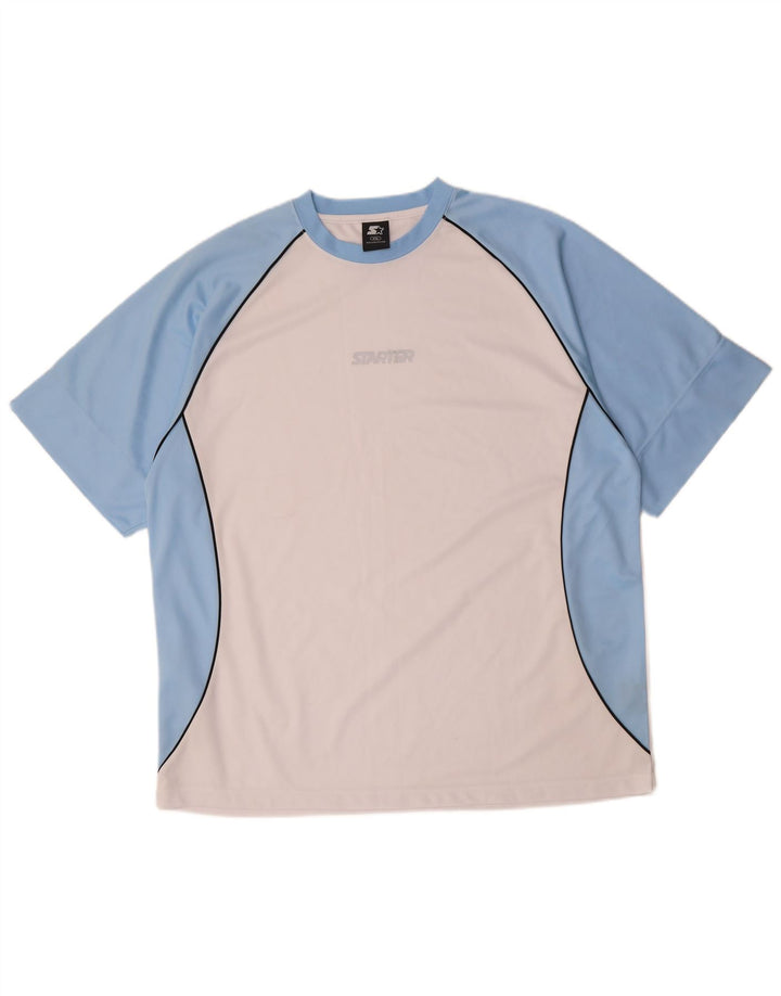 STARTER Męski T-shirt z grafiką Top 2XL Biały poliester z blokami kolorów