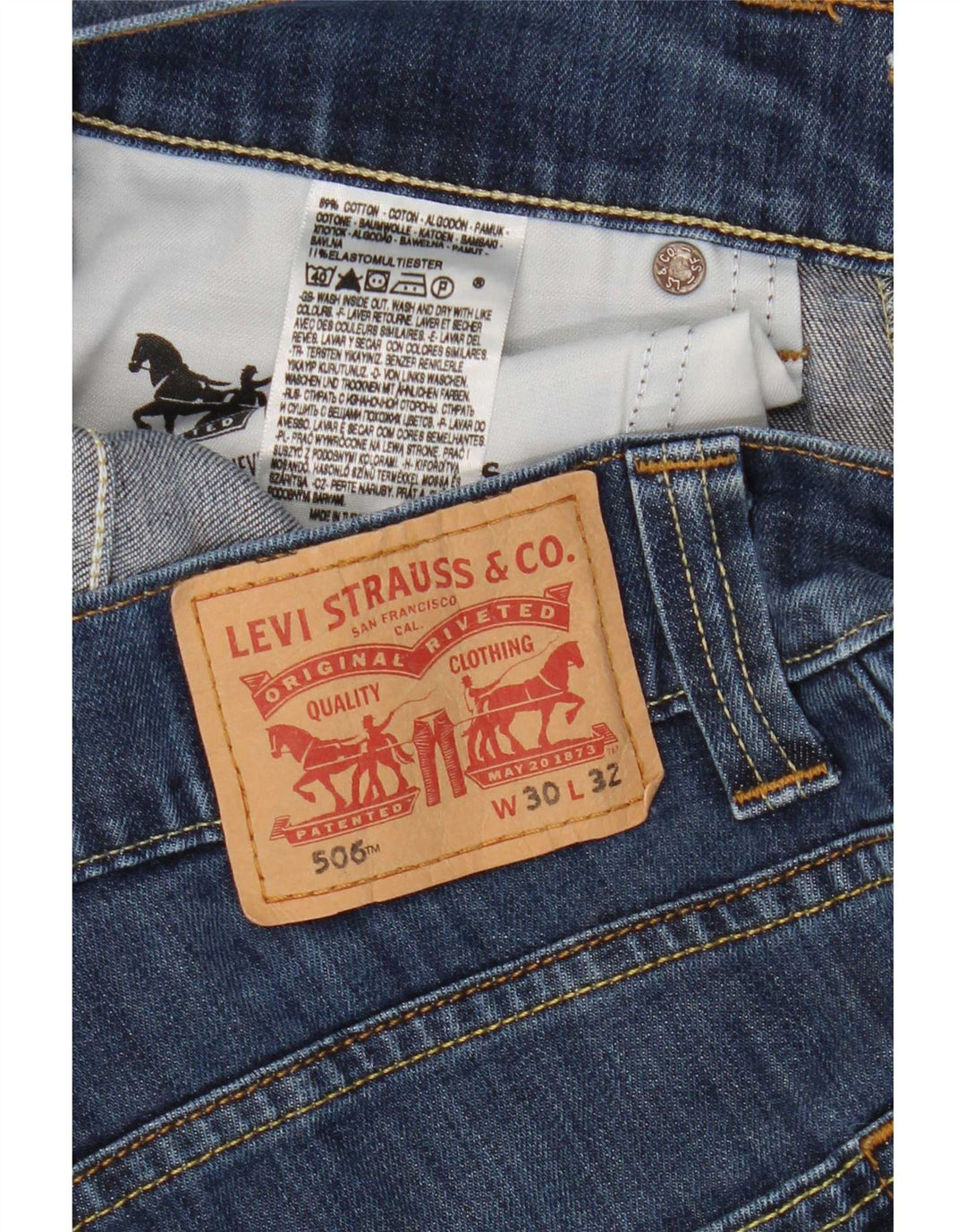 Damskie jeansy Levi's 506 Straight W30 L28 Niebieskie bawełniane