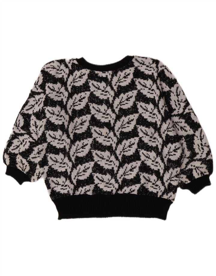 Vintage damski sweter z abstrakcyjnym wzorem i okrągłym dekoltem UK 14, średni czarny