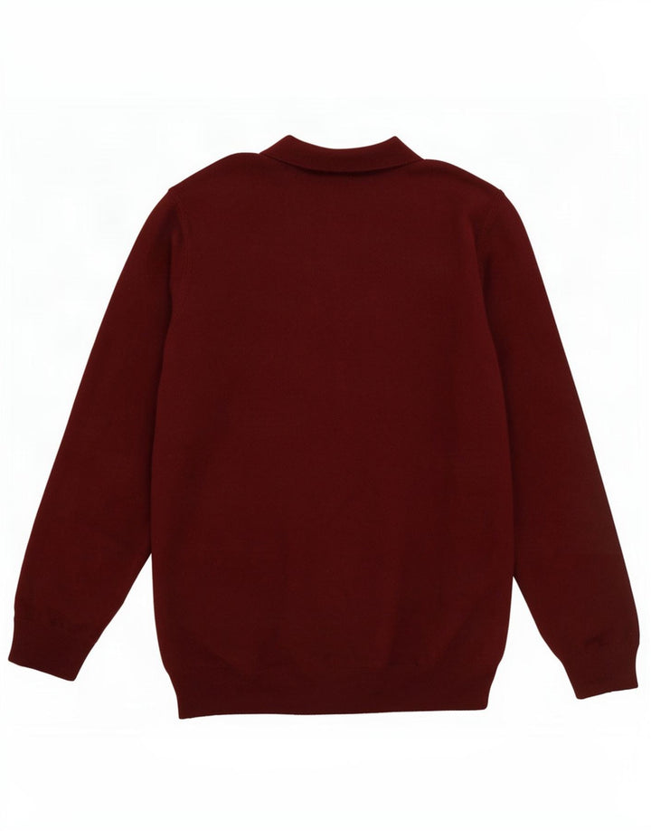 Męski sweter polo Massimo Dutti, duży, bordowy, wełniany