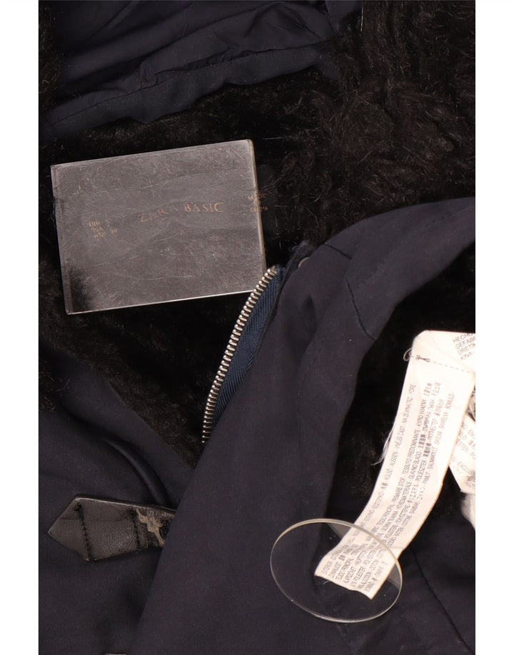Damska kurtka parka z kapturem Zara UK 16, duża granatowa, poliestrowa