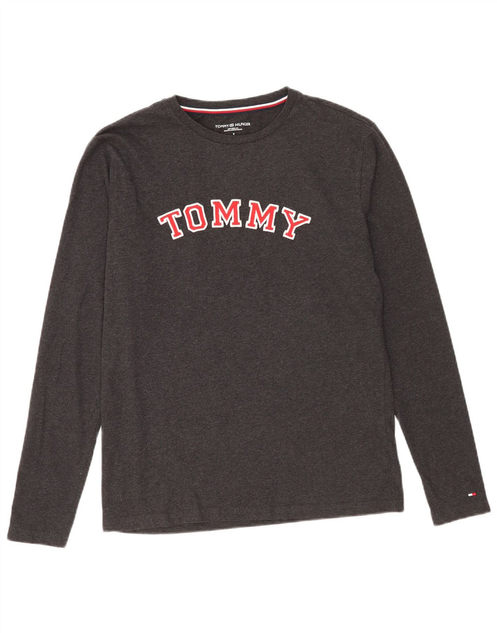 Męski top graficzny Tommy Hilfiger z długim rękawem, mały, szary, bawełniany