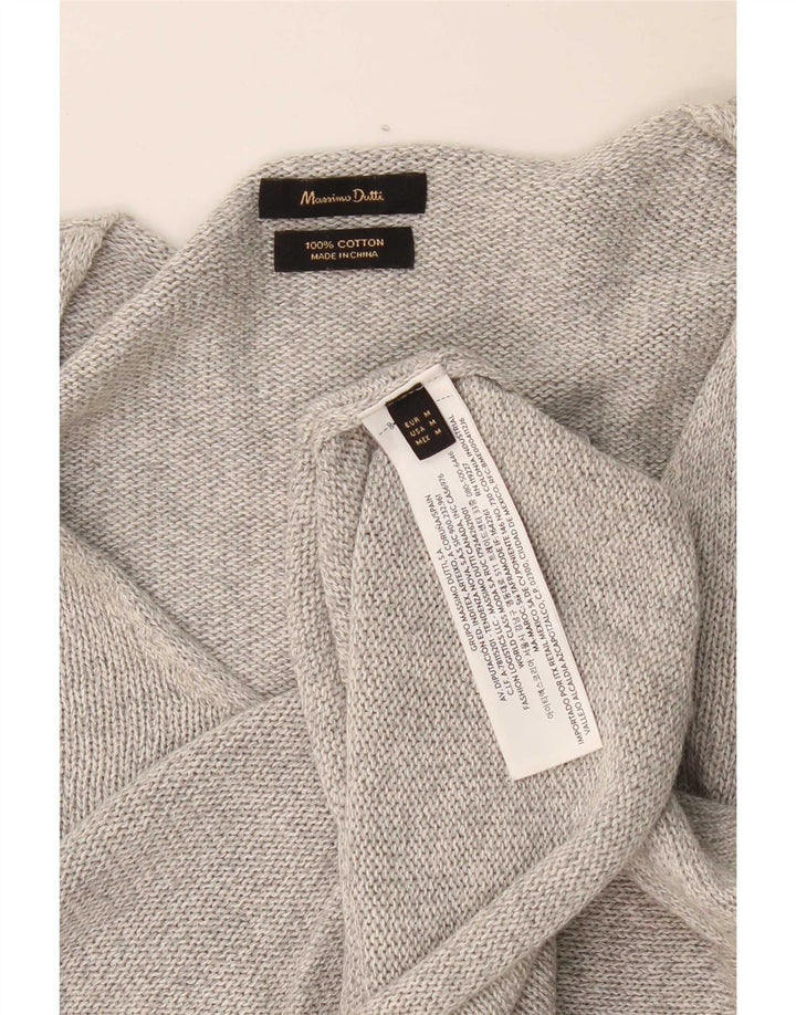 Sweter damski Massimo Dutti z dekoltem w kształcie litery V, UK 14, średnioszary, bawełniany w cętki