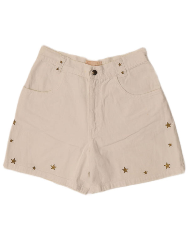 Vintage Womens Denim Shorts IT 42 Medium W30  White Geometric Cotton