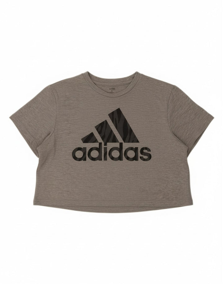 ADIDAS Womens Crop Graphic T-Shirt Top UK 12/14 Medium Grey Polyester