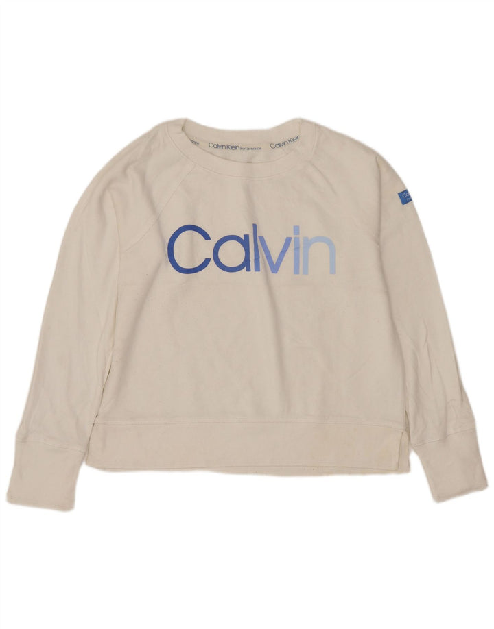 Damski sweter CALVIN KLEIN Performance Crop, UK 8, mały, biały