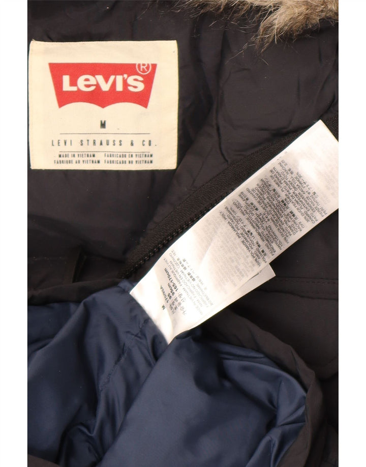 Męska ocieplana kurtka z kapturem i kapturem Levi's UK 38 Średni czarny poliamid