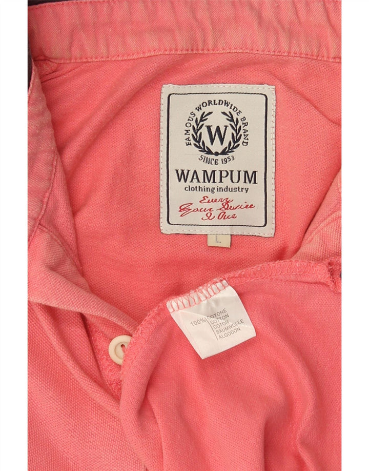 WAMPUM Mens Graphic Polo Shirt Large Pink Cotton Vintage Wampum and Second-Hand Wampum from Messina Hembry 