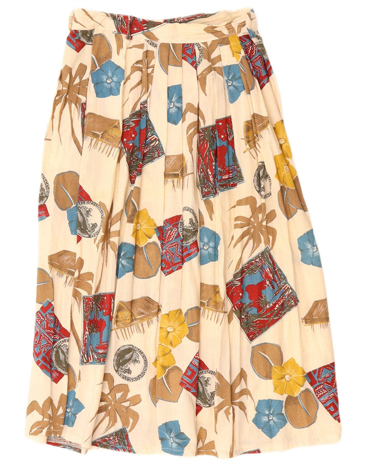 Damska spódnica midi w stylu vintage W28 Średnia złamana biel w kwiaty