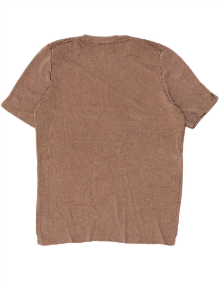 ZARA Womens T-Shirt Top UK 14 Large Brown Viscose