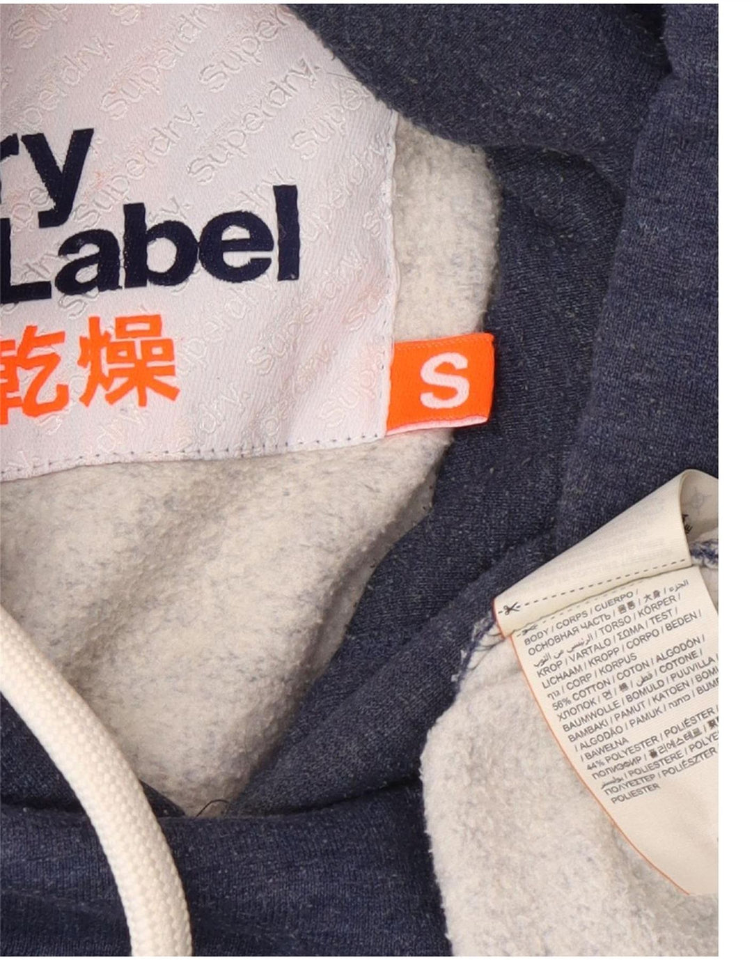 Męski sweter z kapturem Superdry o regularnym kroju, mały, niebieski, bawełniany