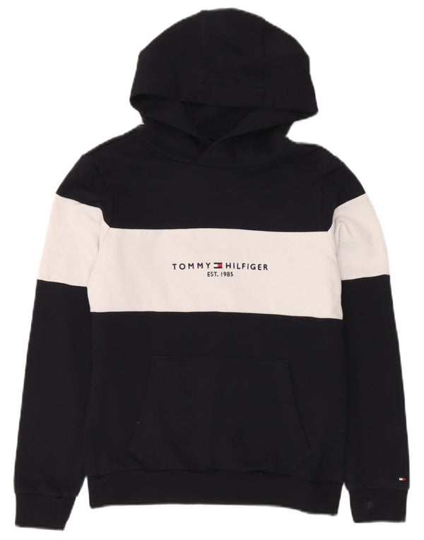 Chłopięcy sweter z kapturem Tommy Hilfiger z grafiką 11-12 lat, granatowy, z blokami kolorów