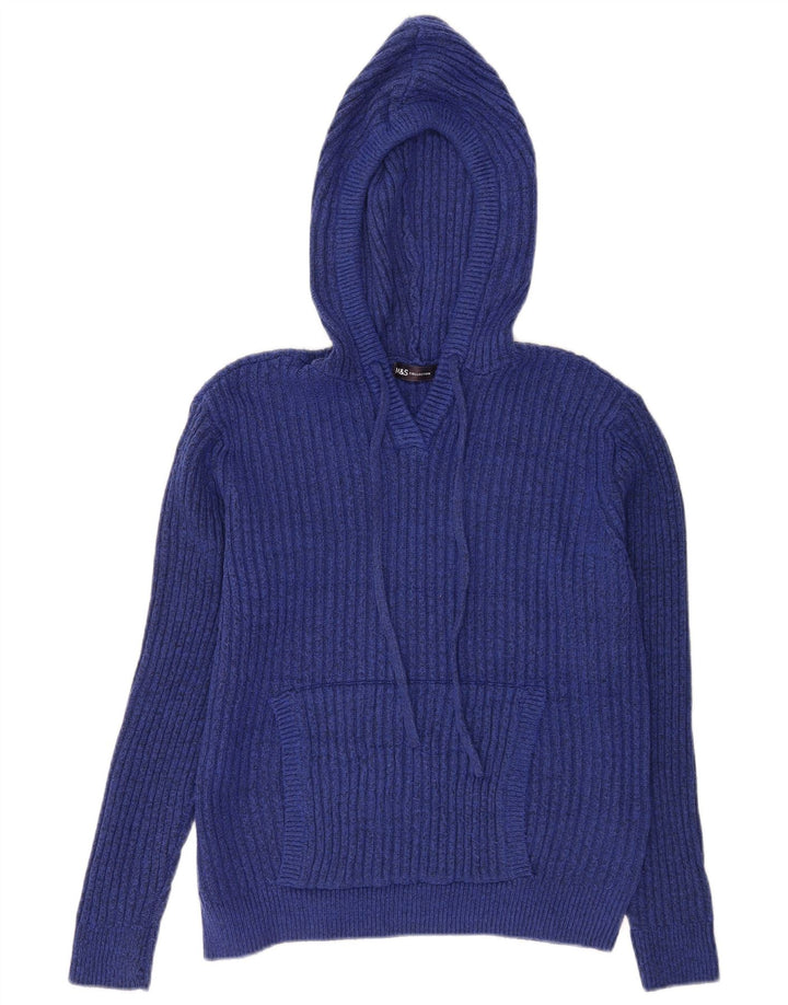 Marks & Spencer Damski sweter z kapturem, UK 14, średni niebieski poliester
