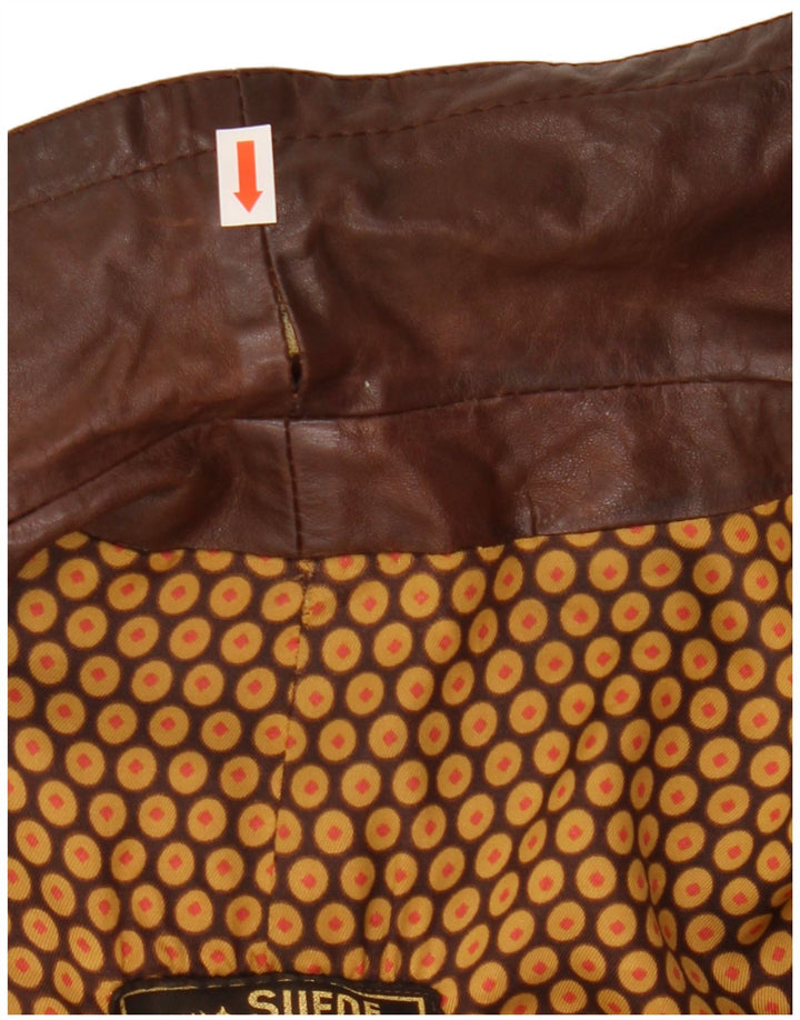 Vintage męski płaszcz skórzany z podwójnymi piersiami UK 36, mała brązowa skóra