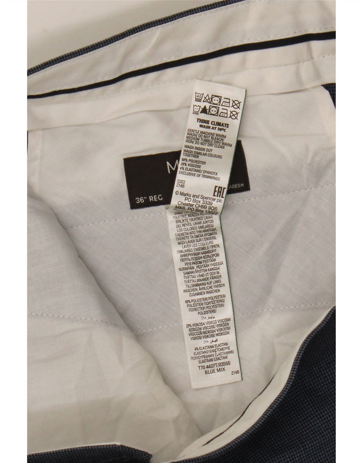 Męskie spodnie garniturowe Marks & Spencer o regularnym kroju W36 L31 Niebieskie pepitkę
