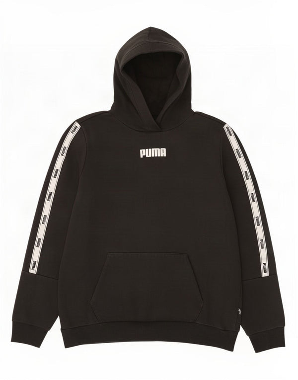 Damska bluza z kapturem Puma z grafiką UK 16, duża, czarna bawełna z blokami kolorów