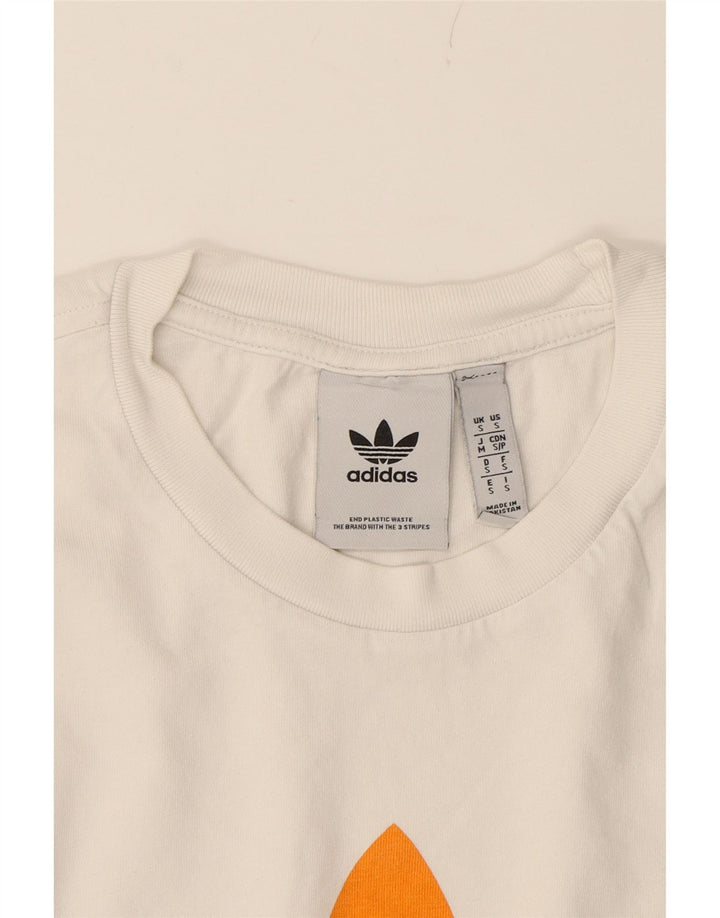 ADIDAS Mens Graphic T-Shirt Top Small White Cotton Vintage Adidas and Second-Hand Adidas from Messina Hembry 