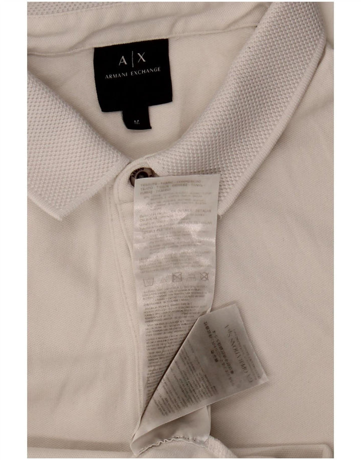 Męska koszulka polo z długim rękawem Armani Exchange, średnia biała bawełna
