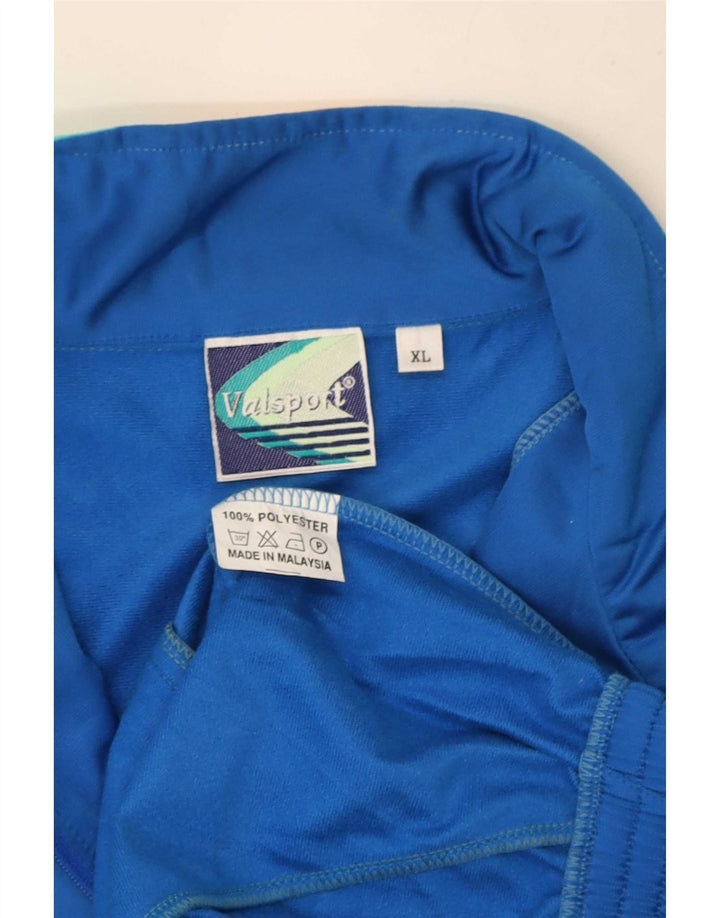 Vintage męska bluza dresowa z nadrukiem, rozmiar XL, kolor niebieski blokowy, poliester