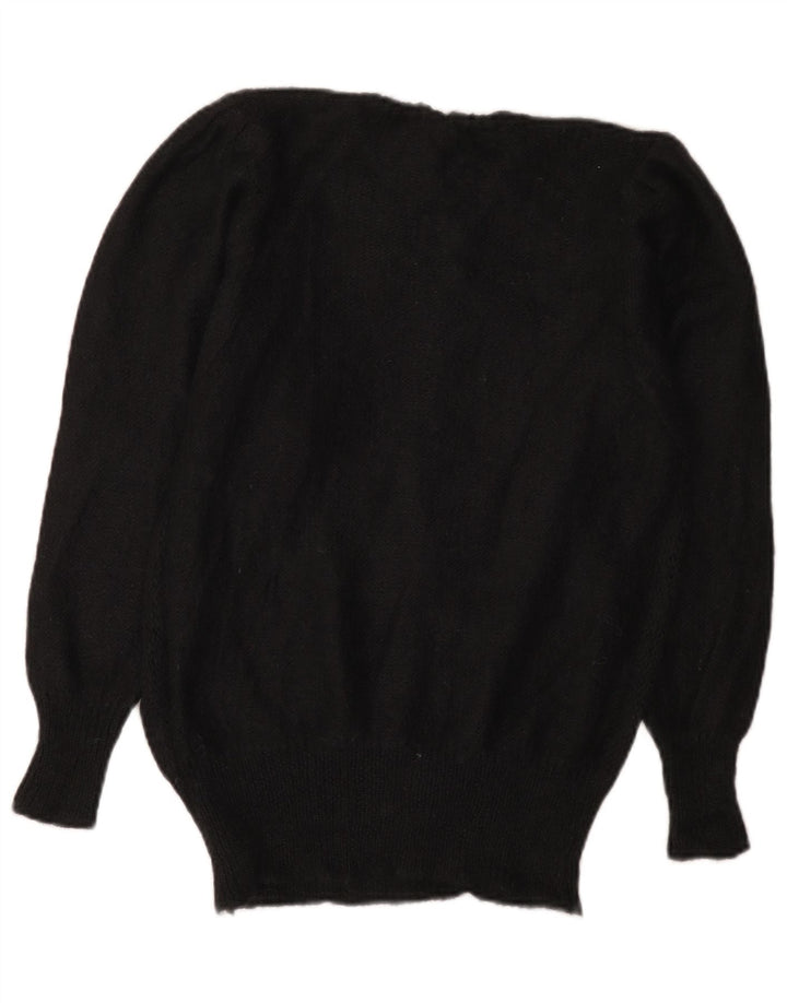 Sweter damski w stylu vintage z okrągłym dekoltem IT 44, średni czarny
