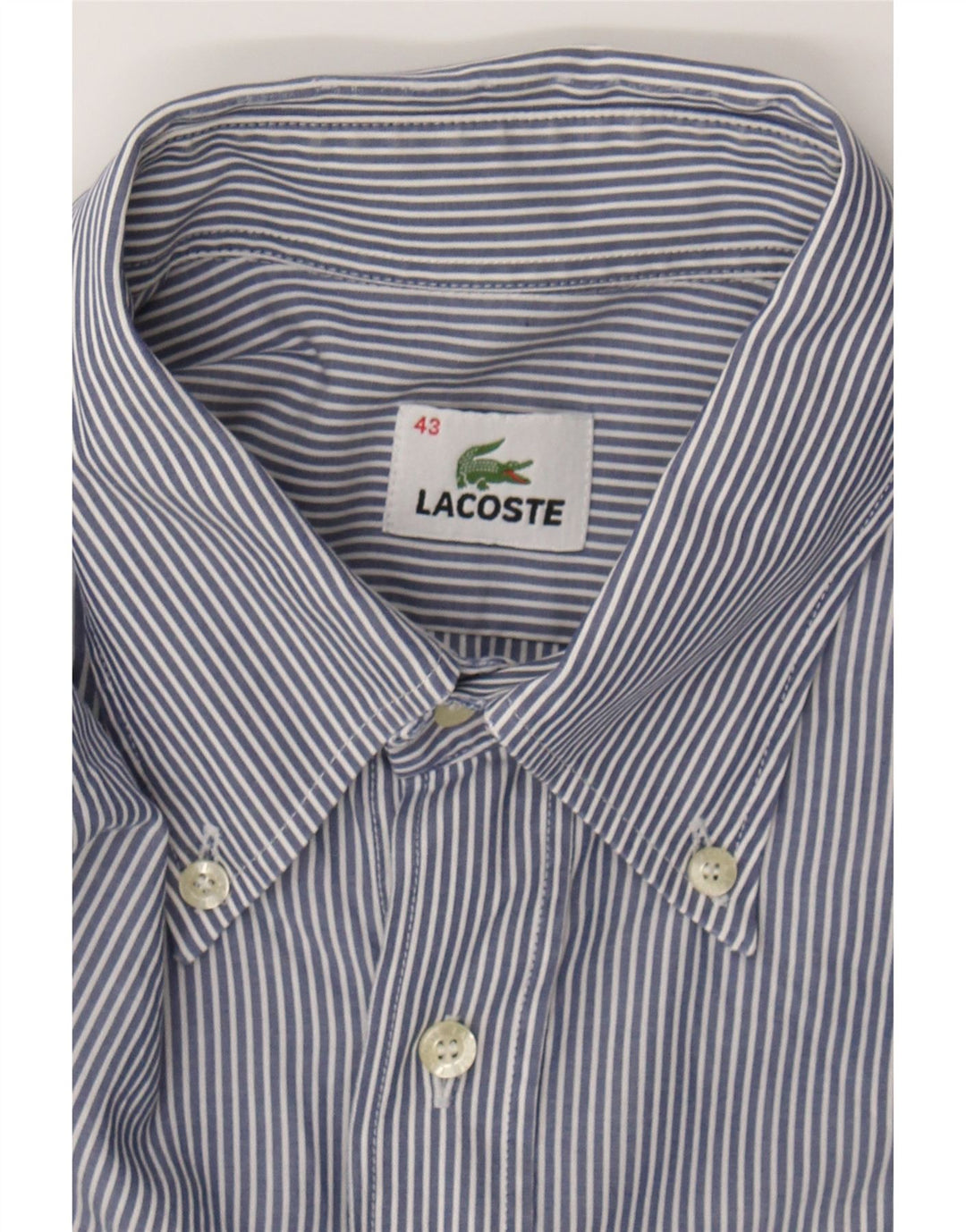 LACOSTE Mens Shirt Size 43 Large Navy Blue Pinstripe Cotton Vintage Lacoste and Second-Hand Lacoste from Messina Hembry 
