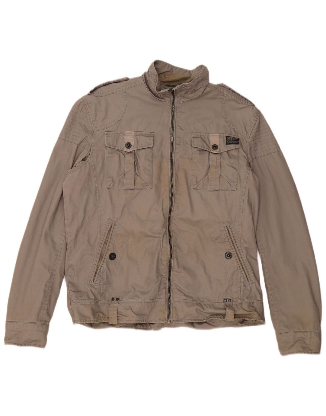 JACK & JONES Mens Military Jacket UK 42 XL Grey Cotton
