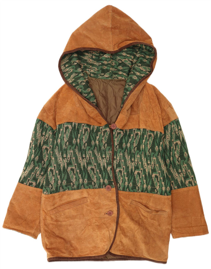 Vintage damski, oversize'owy płaszcz wiatrówka z kapturem UK 14 średni beż