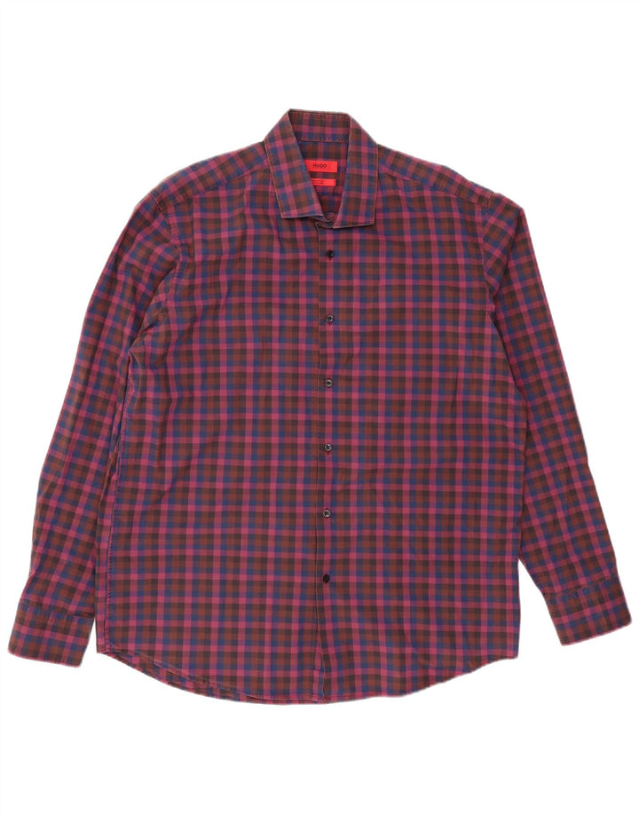Koszula męska HUGO BOSS rozmiar 44 17 1/2 XL fioletowa kratka