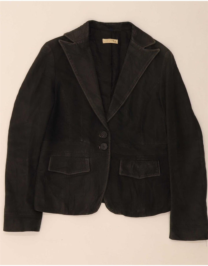 VINTAGE Womens Leather Jacket UK 18 XL Grey Leather