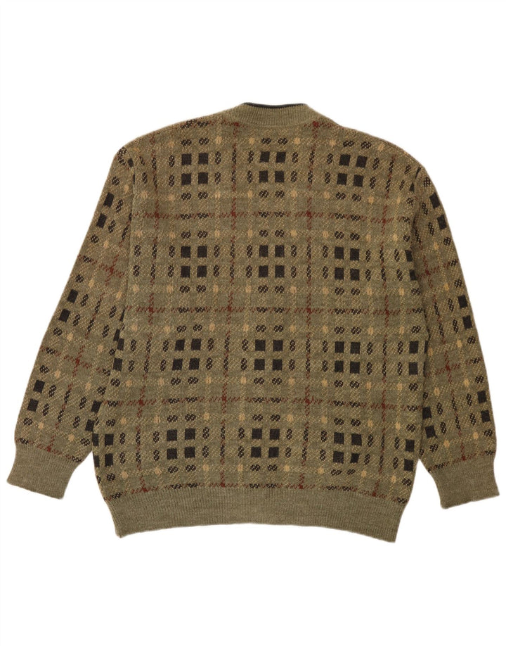 Męski sweter rozpinany Malagrida, duży, khaki, geometryczny