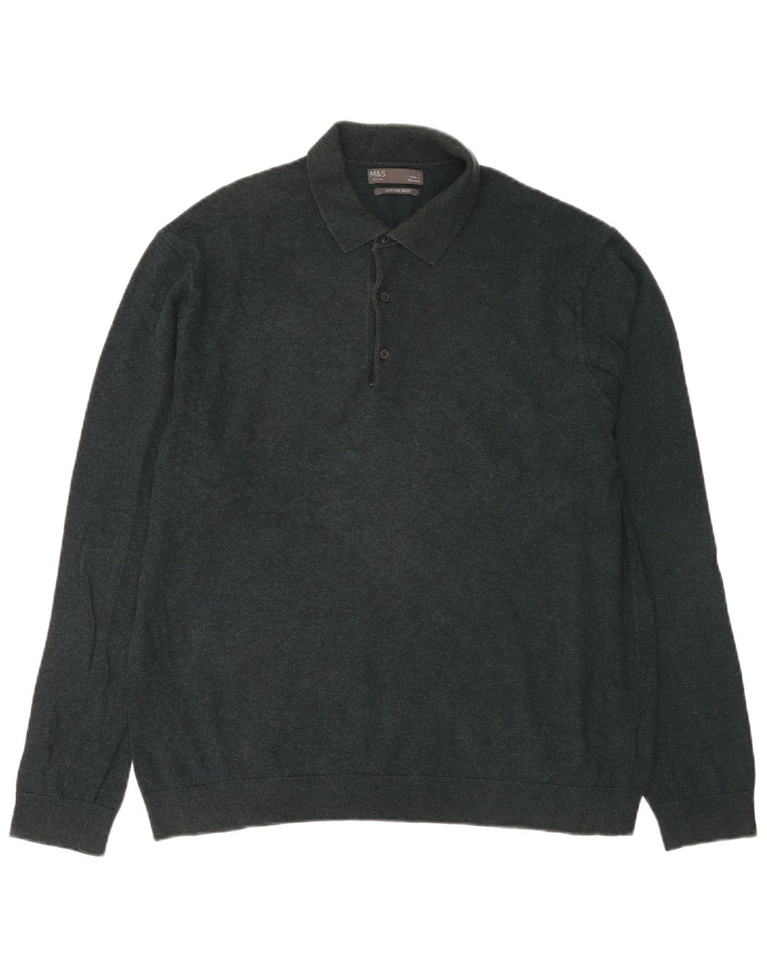 Marks & Spencer Męski sweter polo, duży, zielony, bawełniany