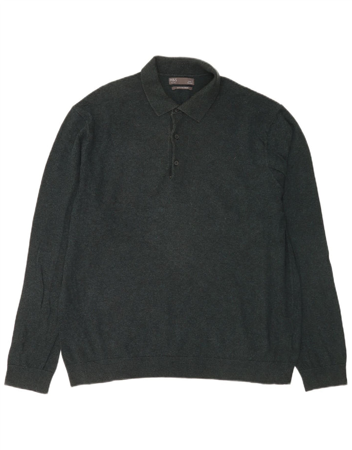 Marks & Spencer Męski sweter polo, duży, zielony, bawełniany