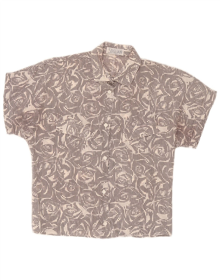 Vintage damska koszula z krótkim rękawem UK 14, średnia czarna pepitka