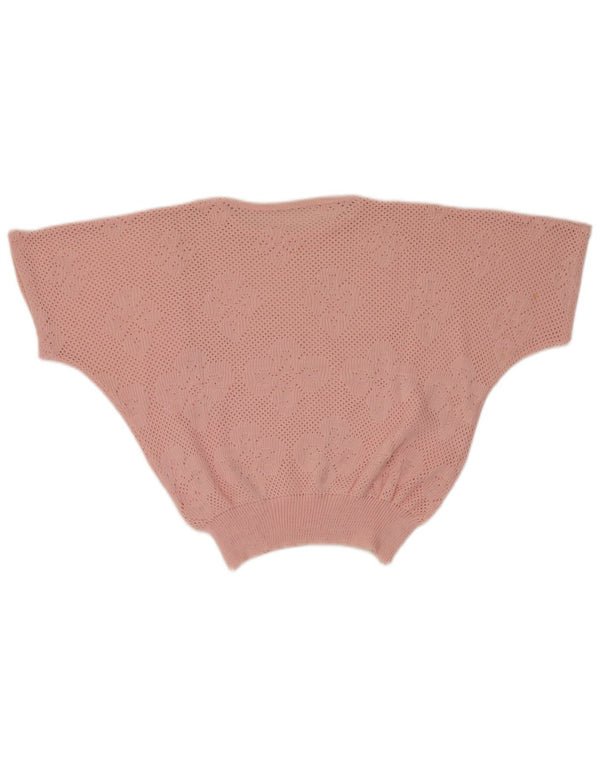 Vintage damski sweter z okrągłym dekoltem w kształcie skrzydła nietoperza UK 14 średni różowy kwiatowy