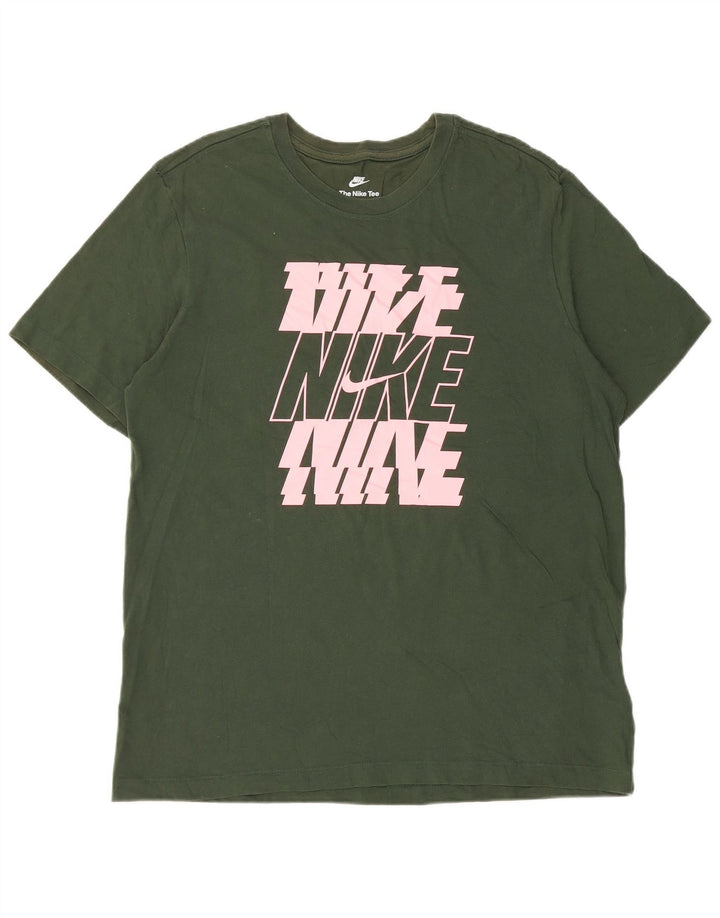 Męski T-shirt z grafiką Nike, duży, zielony, bawełniany