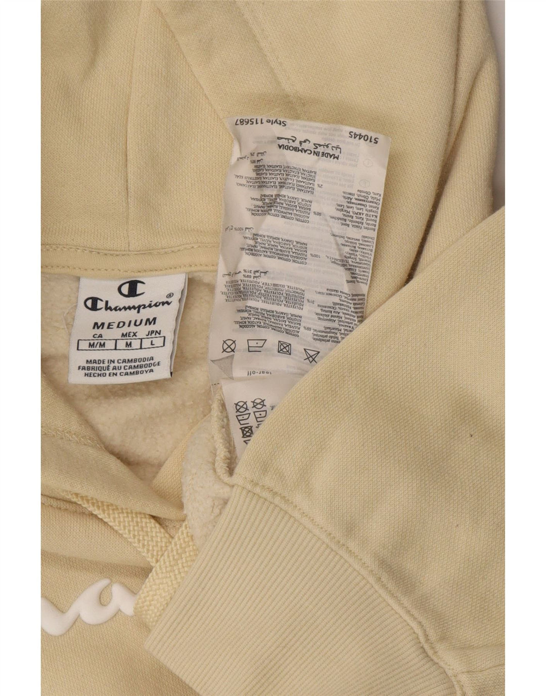 Damska bluza z kapturem CHAMPION z grafiką UK 14, średnia beżowa bawełna