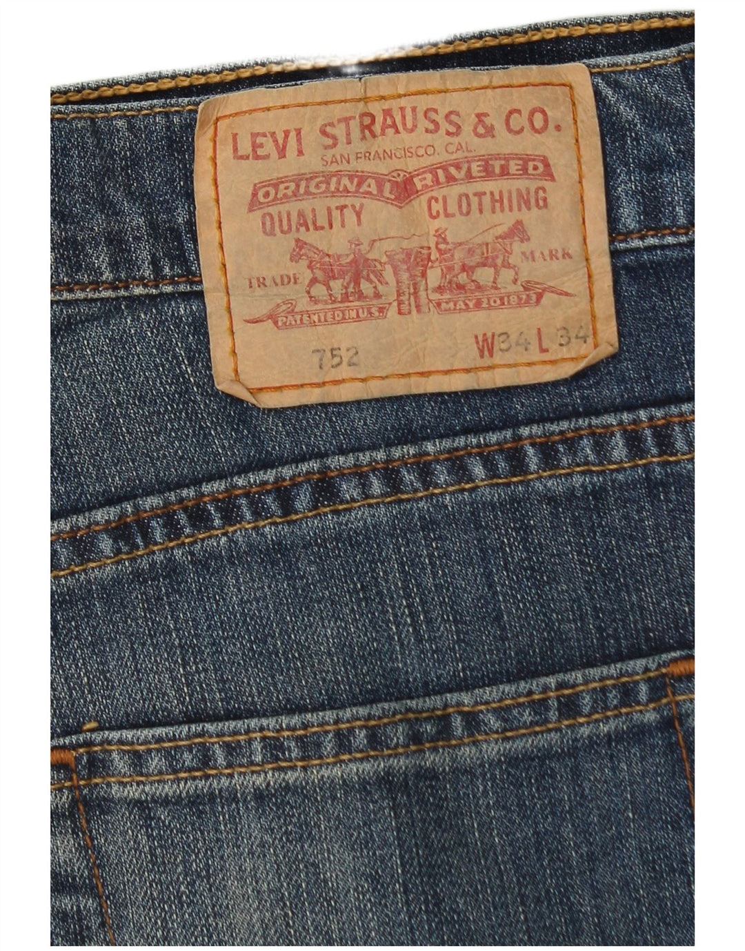 Męskie dżinsy Levi's 752 Straight W34 L29 Niebieskie bawełniane
