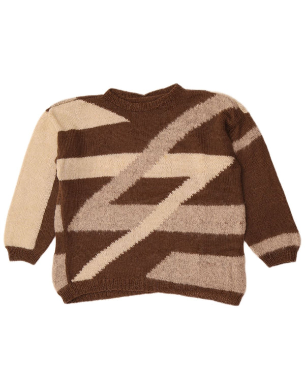 Sweter damski w stylu vintage z okrągłym dekoltem UK 16, duży, brązowy kolor