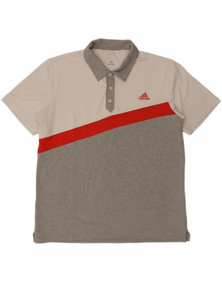 Męska koszulka polo Adidas Climalite, duża, szara, z blokami kolorów, poliestrowa
