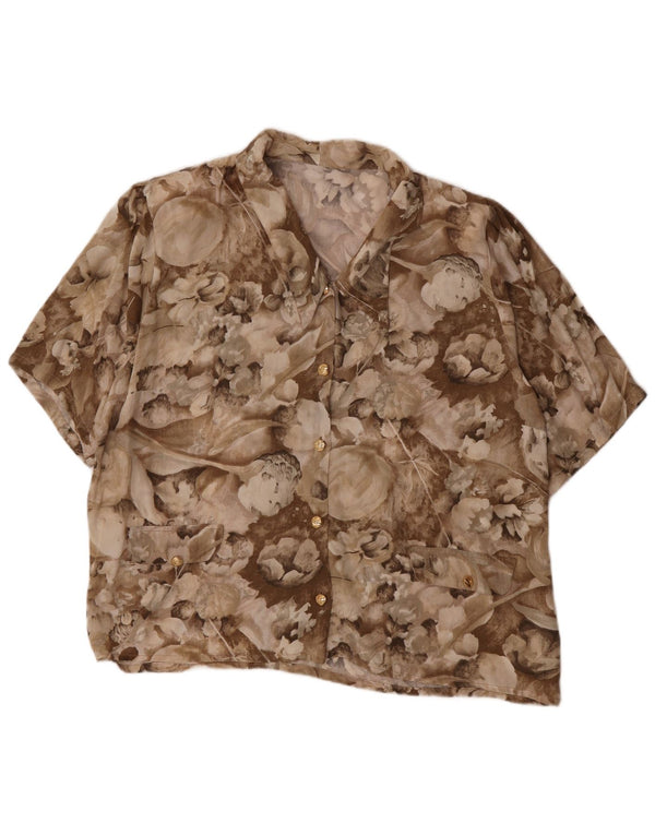 Koszula damska z krótkim rękawem w stylu vintage, UK 18 XL, brązowa w kwiaty