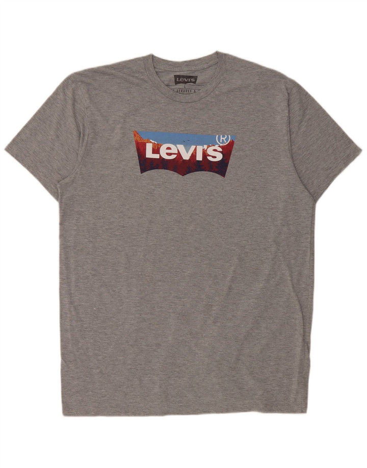 Męski T-shirt z grafiką Levi's, duży, szary, z bawełny w plamki